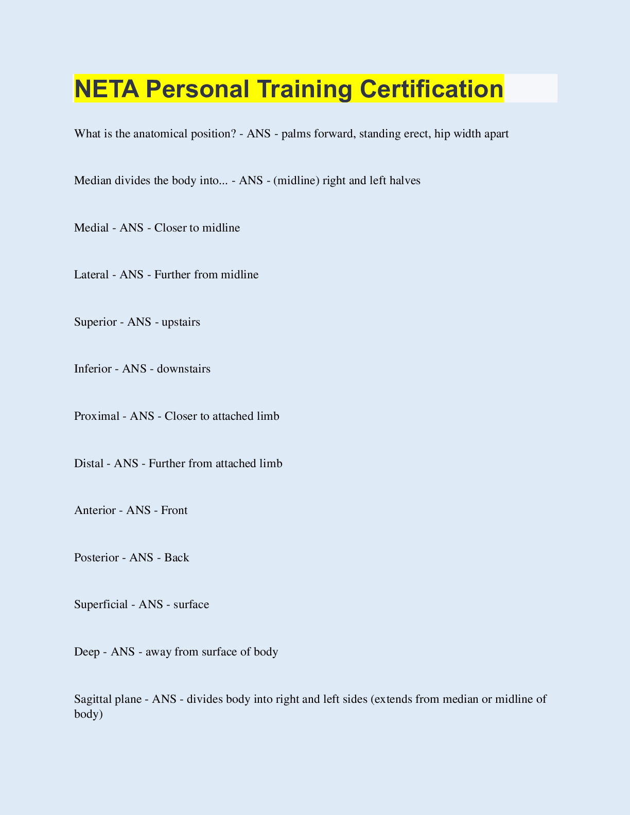 Preview of NETA Personal Training Certification | 130 Questions with 100% Correct Answers | Updated &